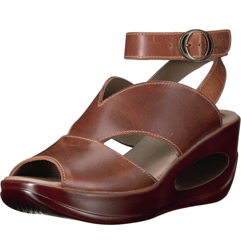 FLY LONDON VINTAGE STYLE Brown Leather Wedge Sandals